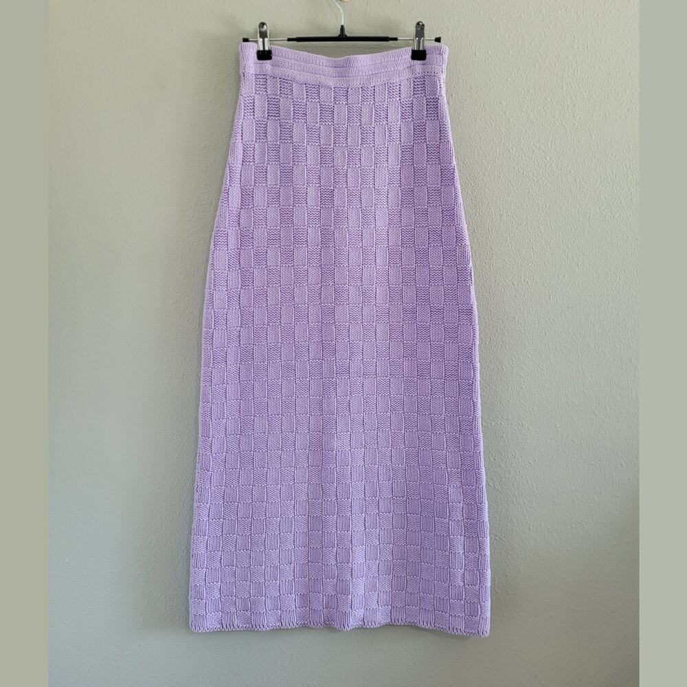 Rue Stiic Kenzie Cotton Check Knit Midi Skirt - Lavender Purple XS